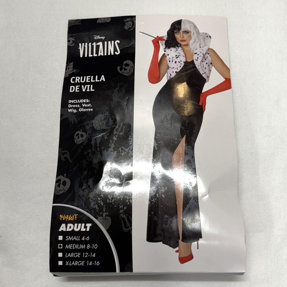 Spirit Halloween Cruella De Vil Costume, Size Medium, Disney Villains (No Wig)